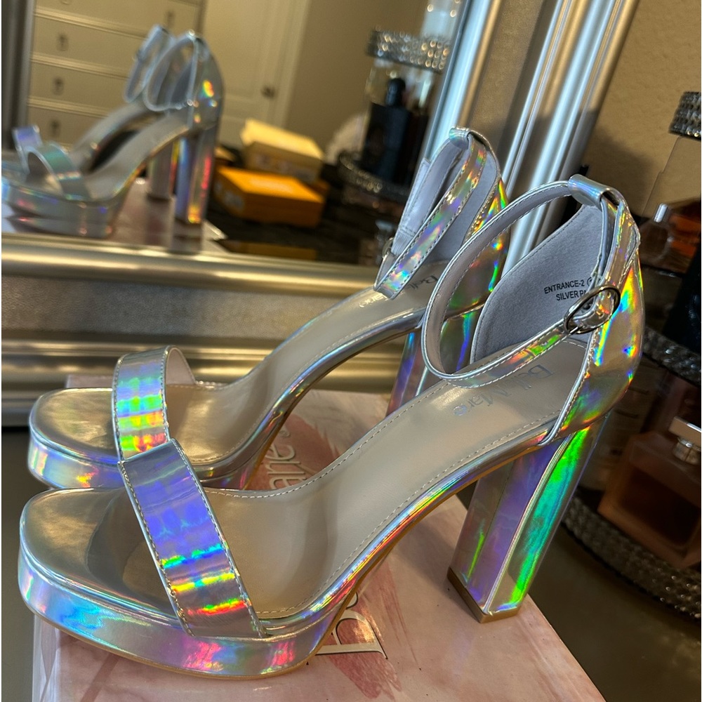 Silver Holographic Platform Heels - Picture 2 of 7